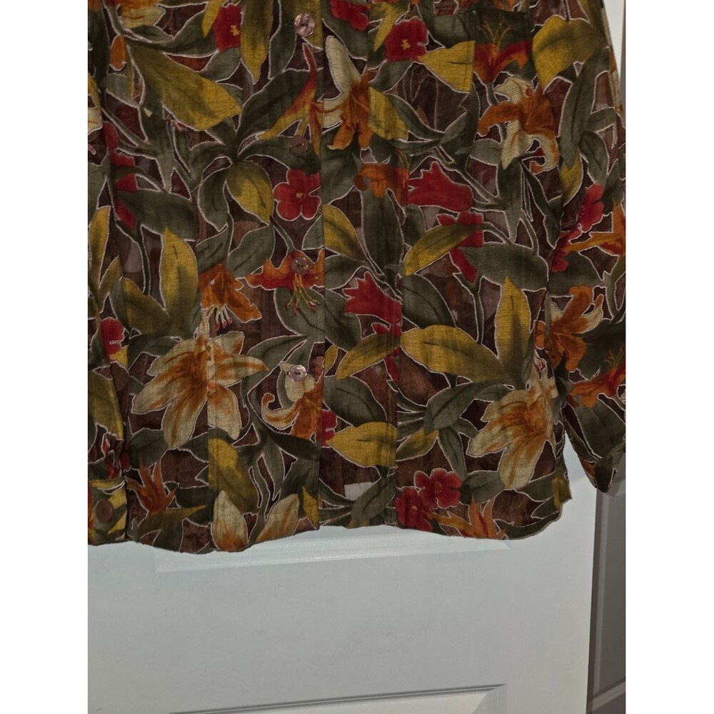Alfred Dunner Semi Sheer Tropical Floral Print Button Down Shirt - Picture 5 of 10